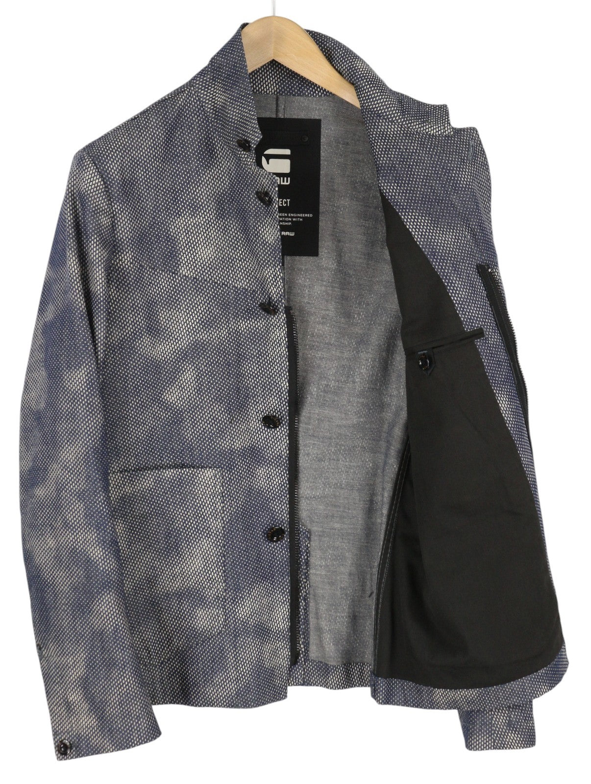 G-STAR Bronson Men Blazer M Blue Camo Pattern Buttoned Unlined Logo