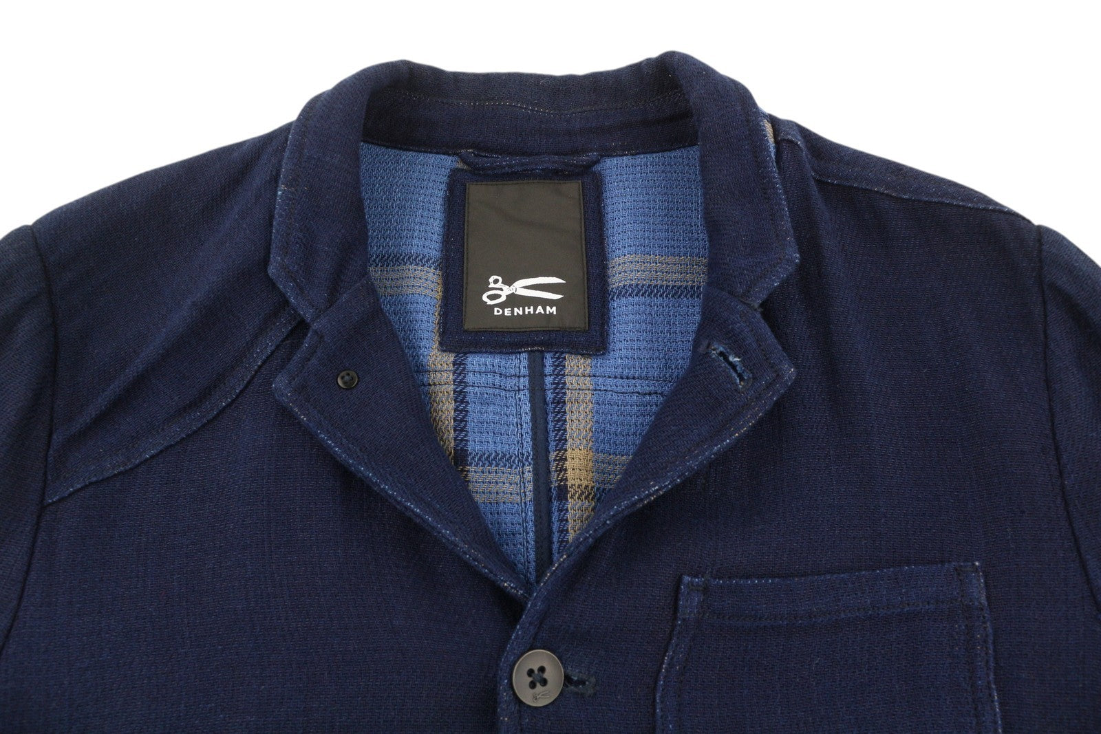 DENHAM Men Blazer M Dark Blue Notch Lapel Buttoned Unlined Single Breast