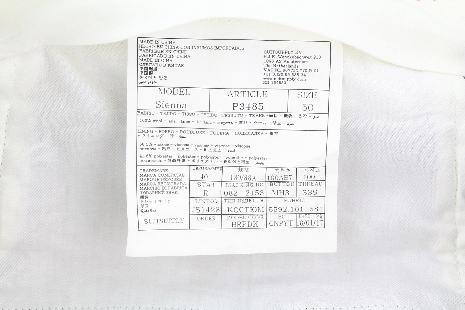 SUITSUPPLY Sienna Ticket Pocket Men Suit UK40R Dark Blue Wool Pattern 2in1