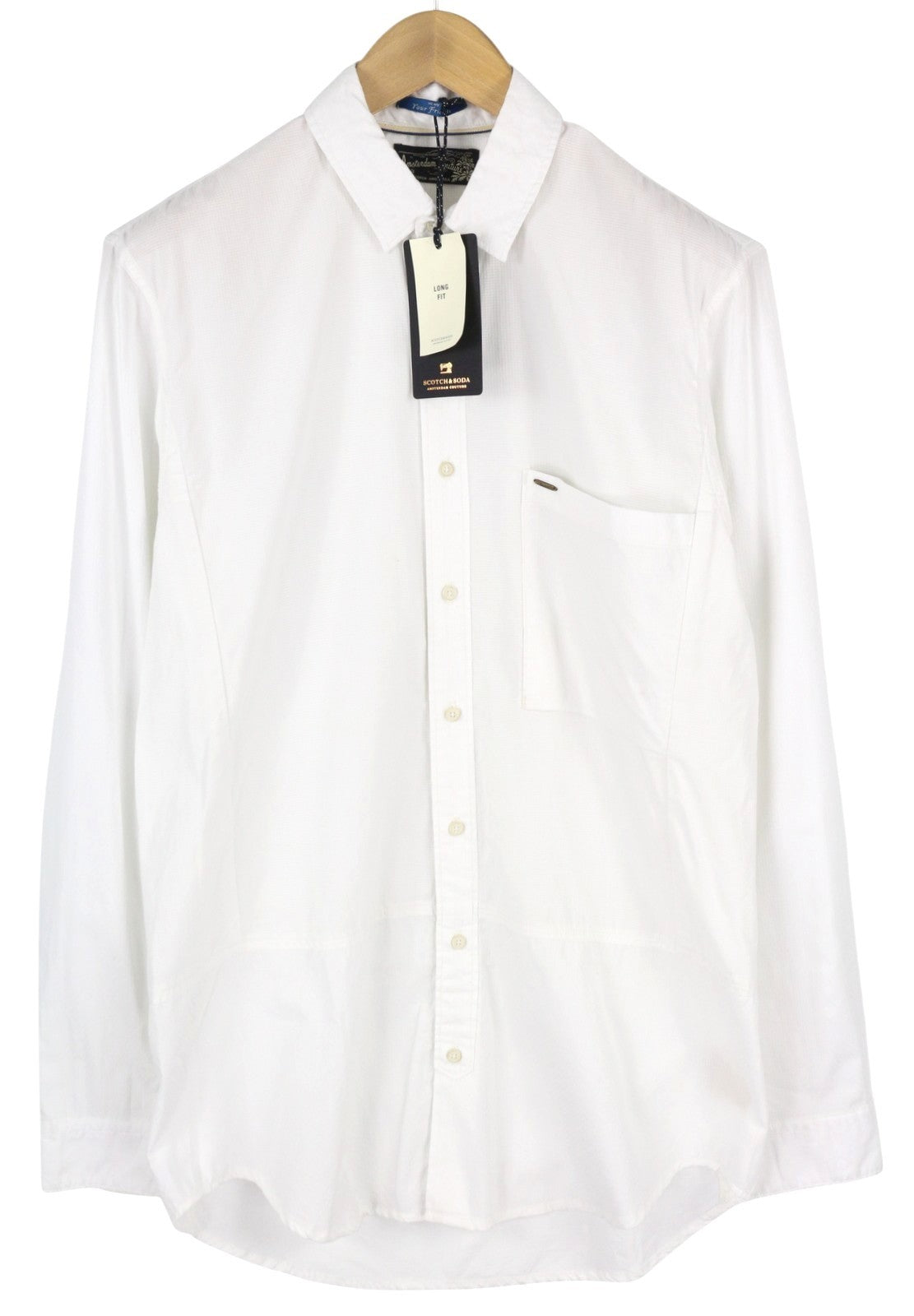 SCOTCH & SODA Men Shirt ~L White Long Sleeve Button-Up Spread Collar Logo