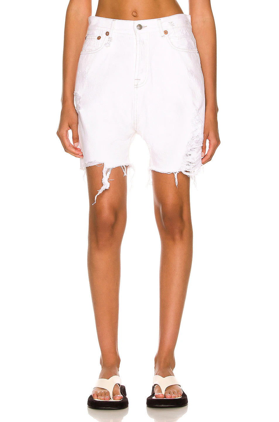 R13 Marky Drop Women Shorts 27 Nico White Ripped Distress Button Fly Denim
