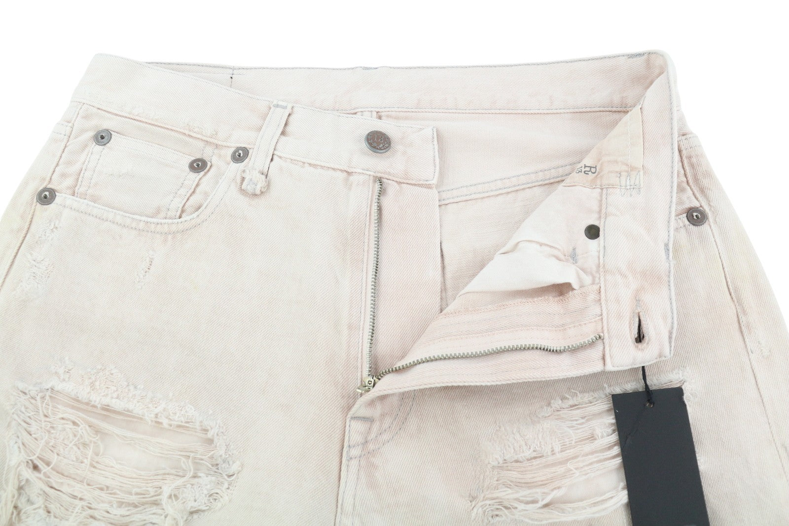 R13 Boyfriend Women Jeans 27 Peyton Pink Ripped Distress Zip Denim RRP699