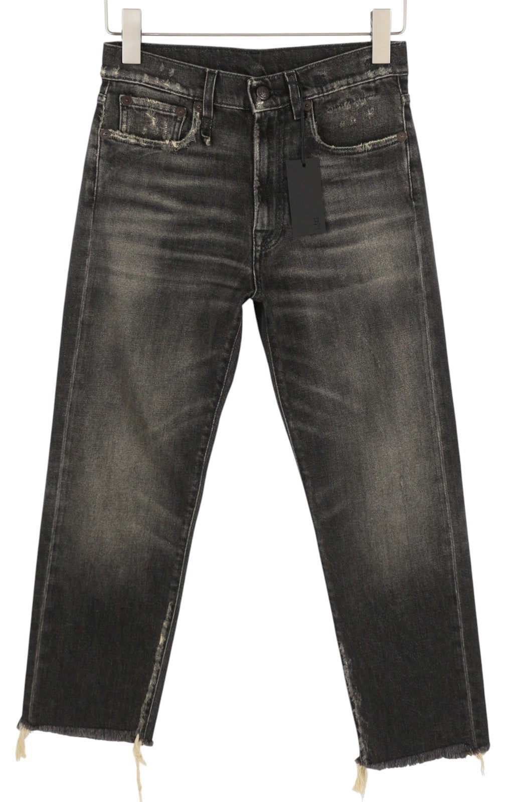 R13 Boyfriend Women Jeans 24 Abbey Black Washed Faded Ankle Distress RRP699