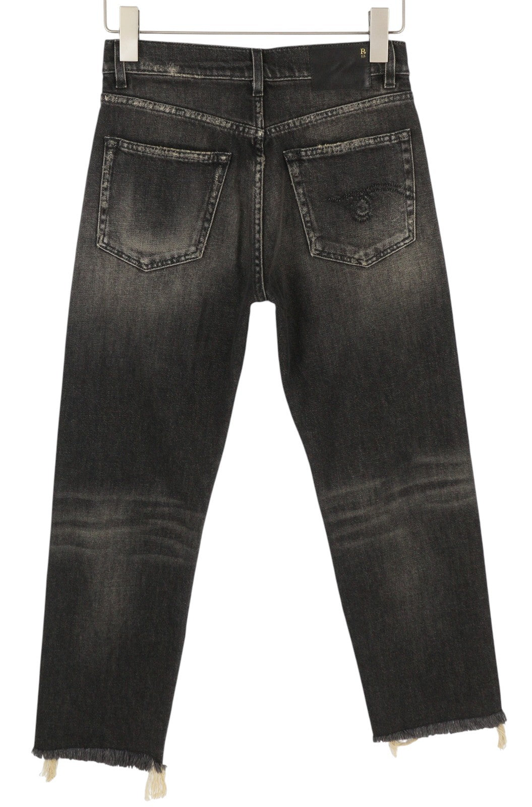 R13 Boyfriend Women Jeans 24 Abbey Black Washed Faded Ankle Distress RRP699