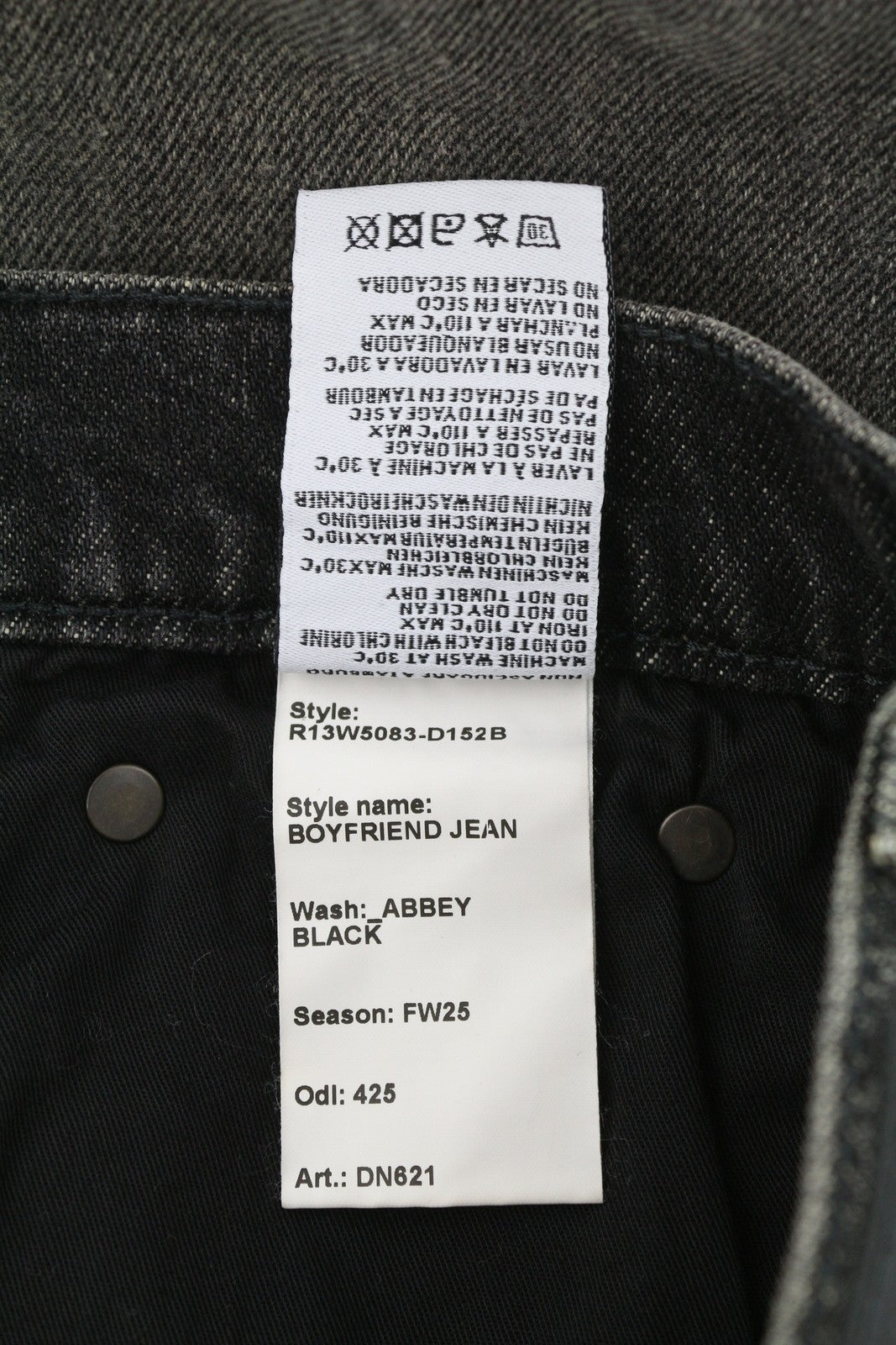 R13 Boyfriend Women Jeans 24 Abbey Black Washed Faded Ankle Distress RRP699