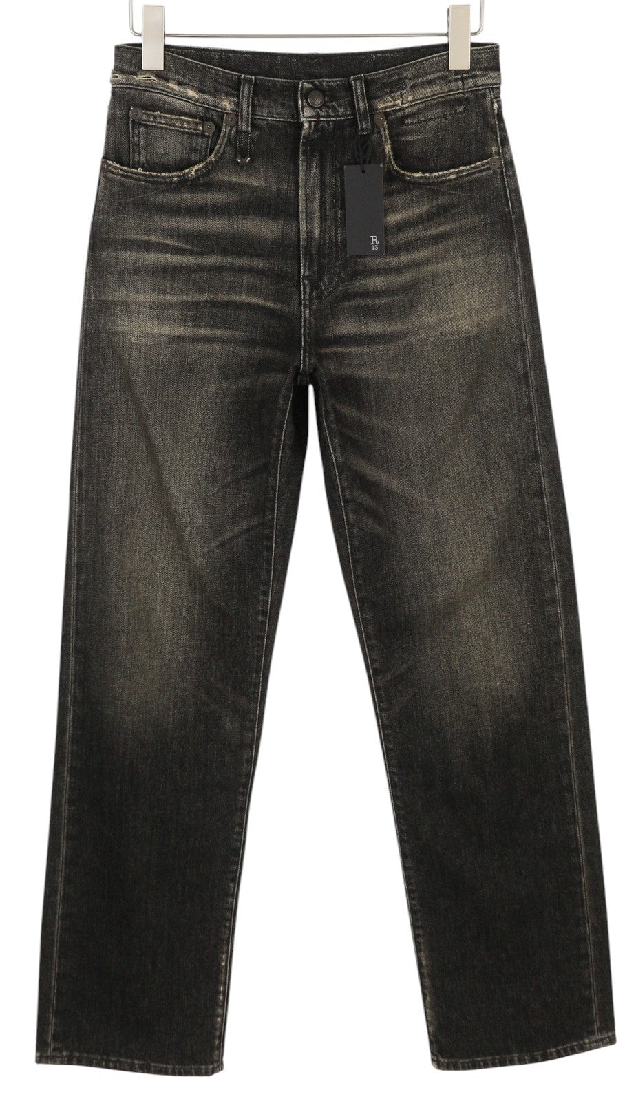 R13 Alice Straight Leg Women Jeans 27 Abbey Black Washed Faded Denim RRP799