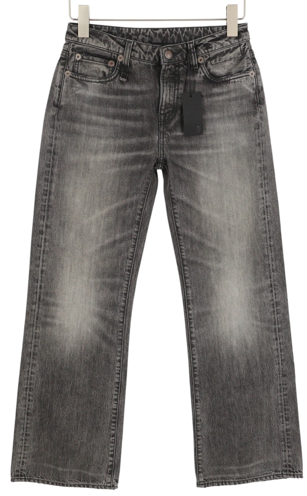 R13 Effie Women Jeans 25 Polaris Black Washed Faded Straight Zip Denim