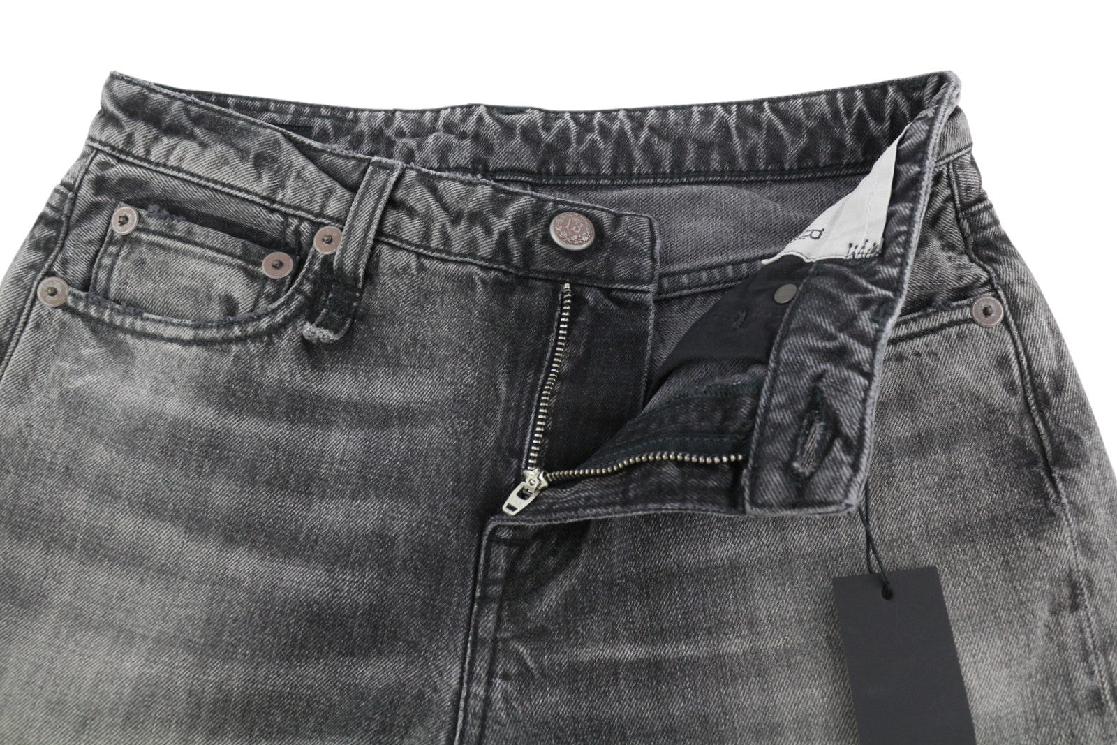 R13 Effie Women Jeans 25 Polaris Black Washed Faded Straight Zip Denim