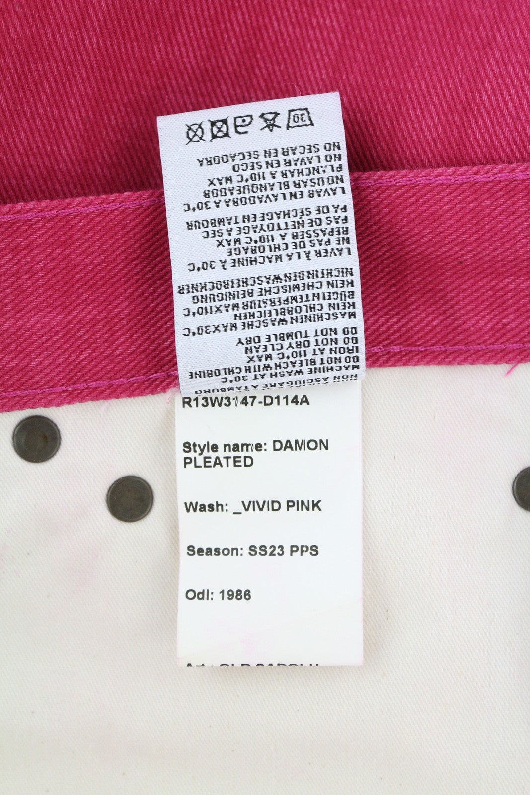 R13 Damon Pleated Women Jeans 26 Vivid Pink Wide Leg Zip Pocket Denim