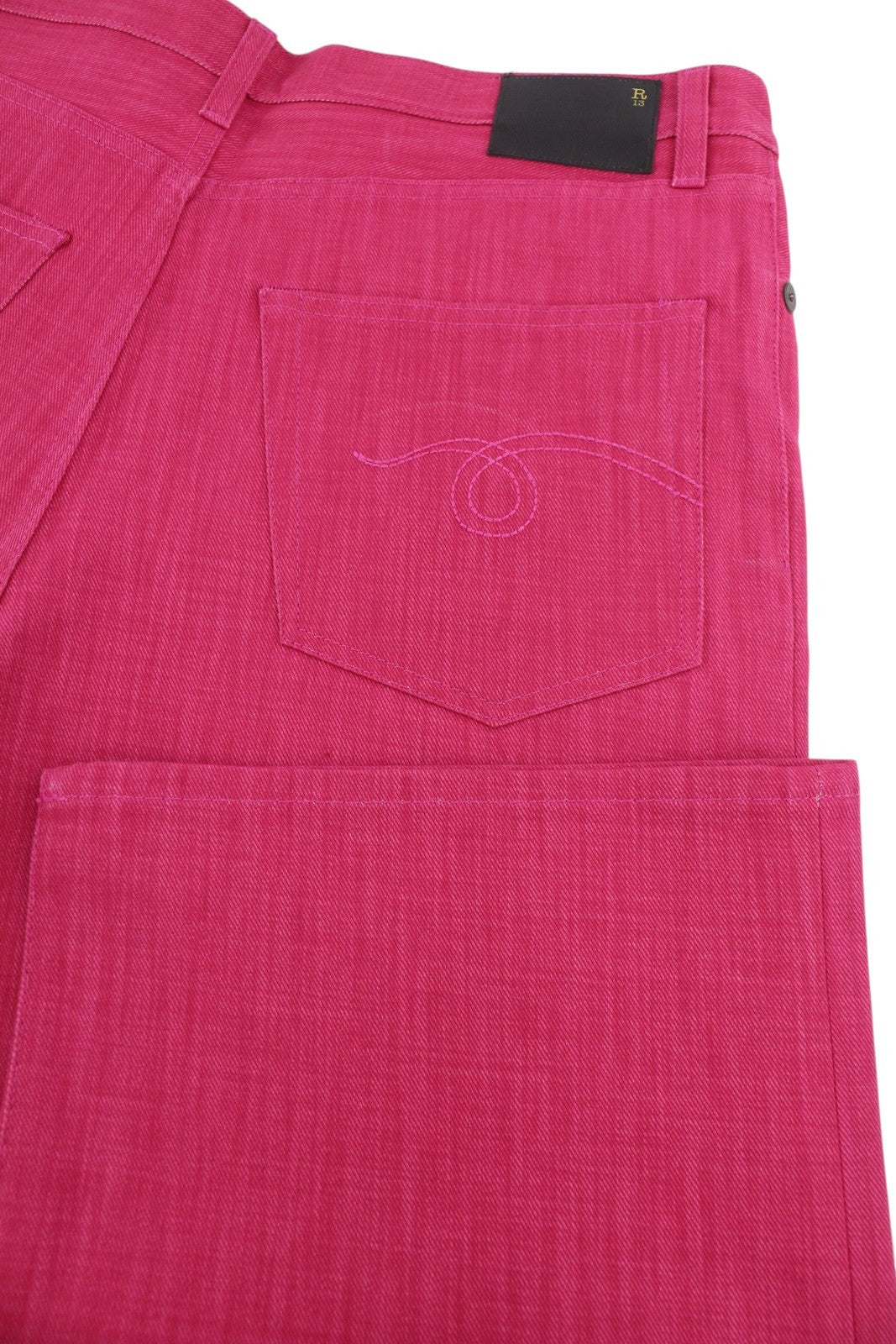 R13 Damon Pleated Women Jeans 27 Vivid Pink Wide Leg Zip Pocket Denim