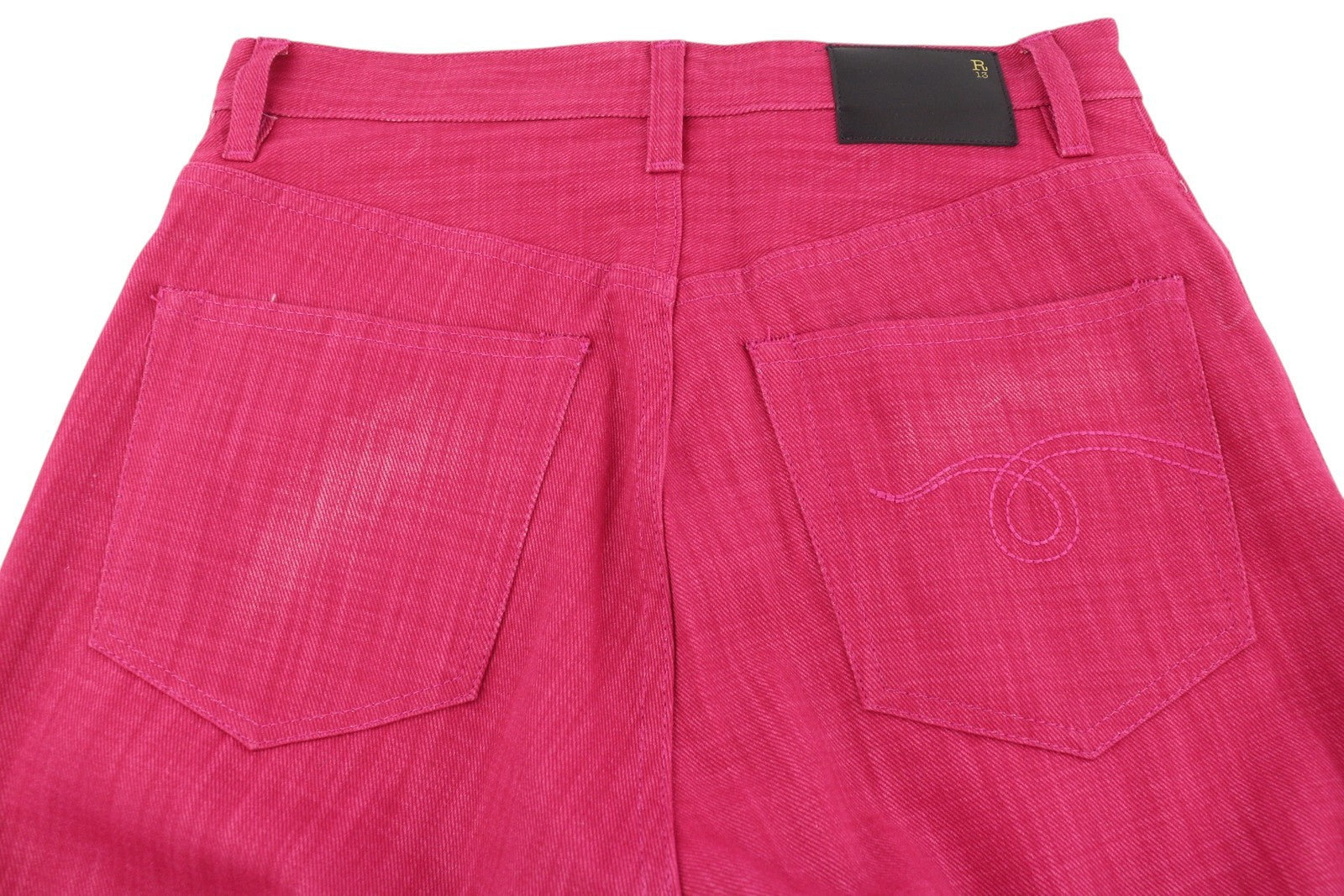 R13 Jane Women Jeans 27 Vivid Pink High Waist Flared Zip Denim
