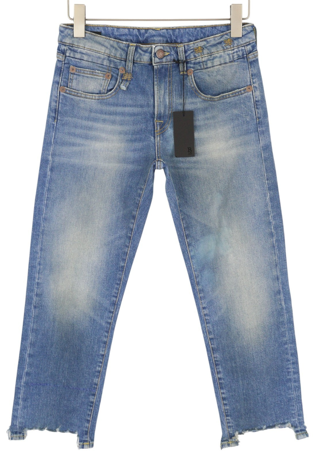 R13 Boy Straight W Rips Women Jeans 27 Jasper Washed Distressed Stretch