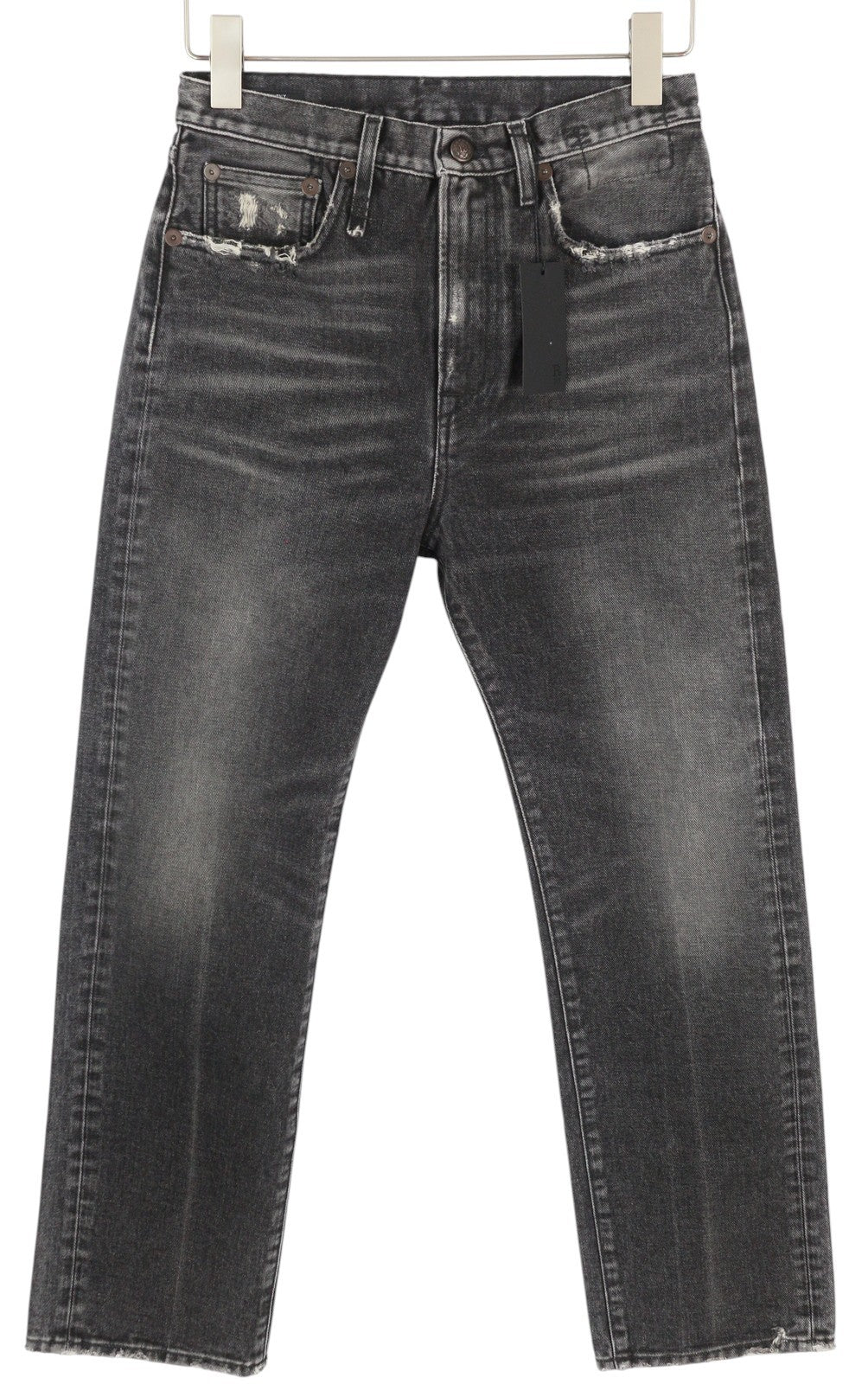 R13 Courtney Slim Women Jeans 27 Everit Black Washed Zip Distress Denim