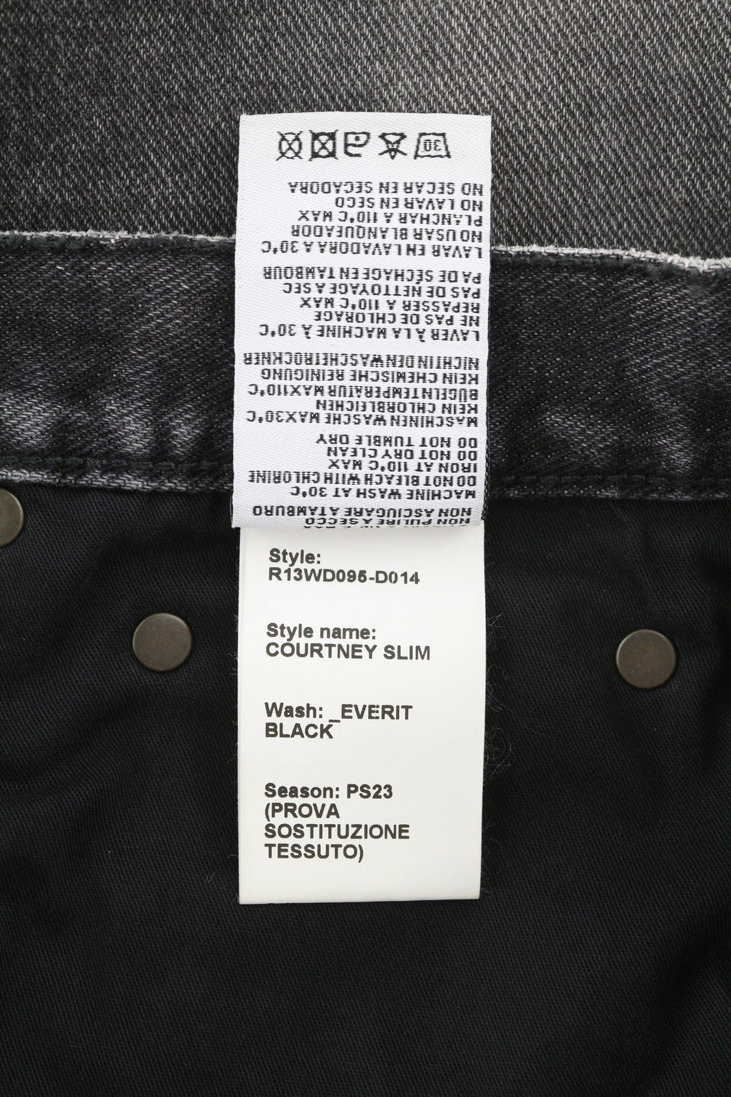 R13 Courtney Slim Women Jeans 27 Everit Black Washed Zip Distress Denim