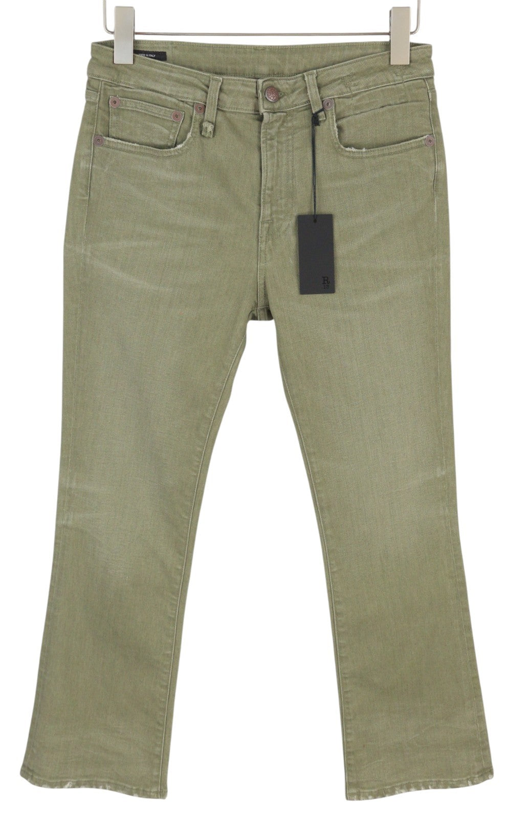 R13 Kick Fit Women Jeans 27 Olive Green Stretch Cropped Faded Denim