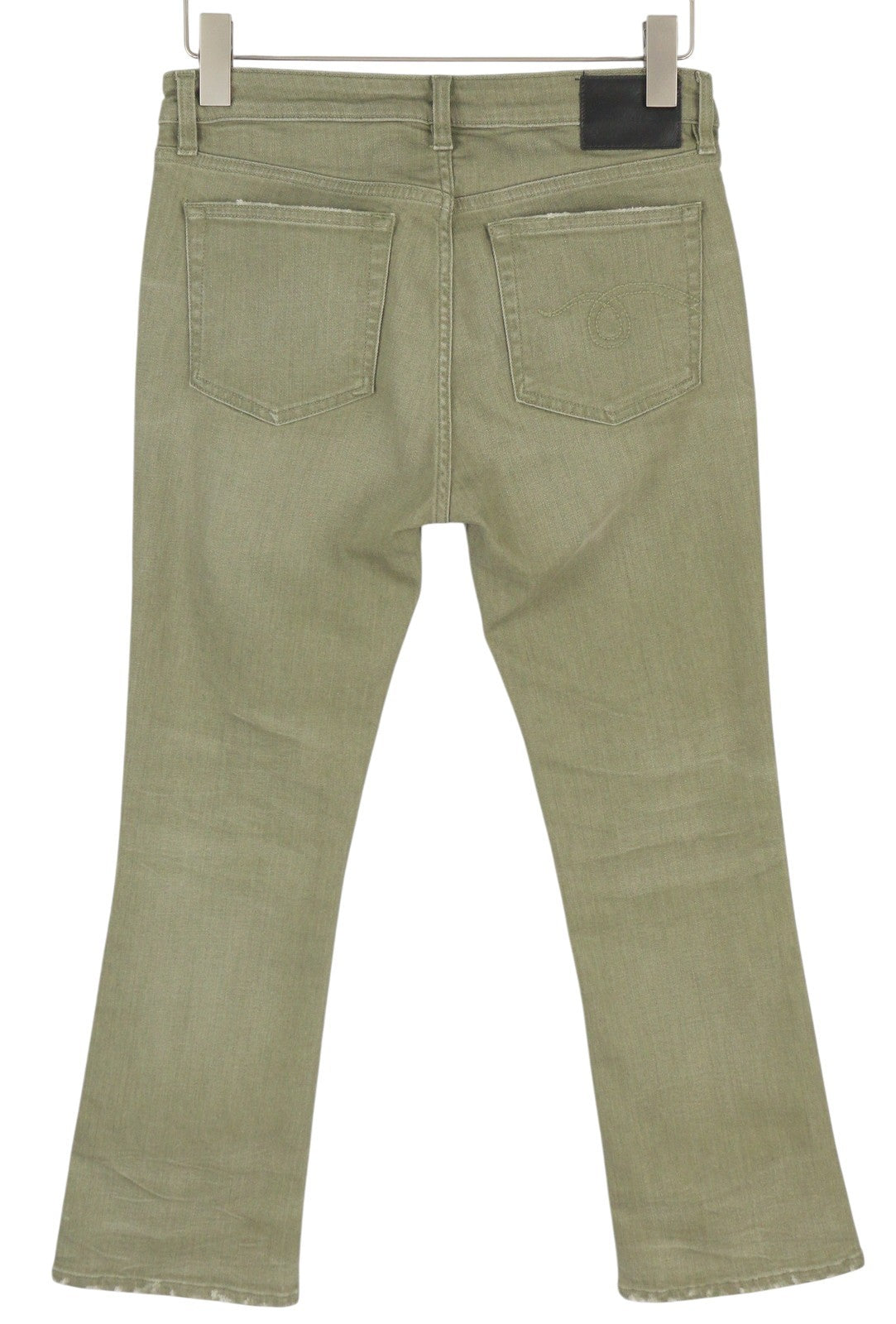 R13 Kick Fit Women Jeans 27 Olive Green Stretch Cropped Faded Denim