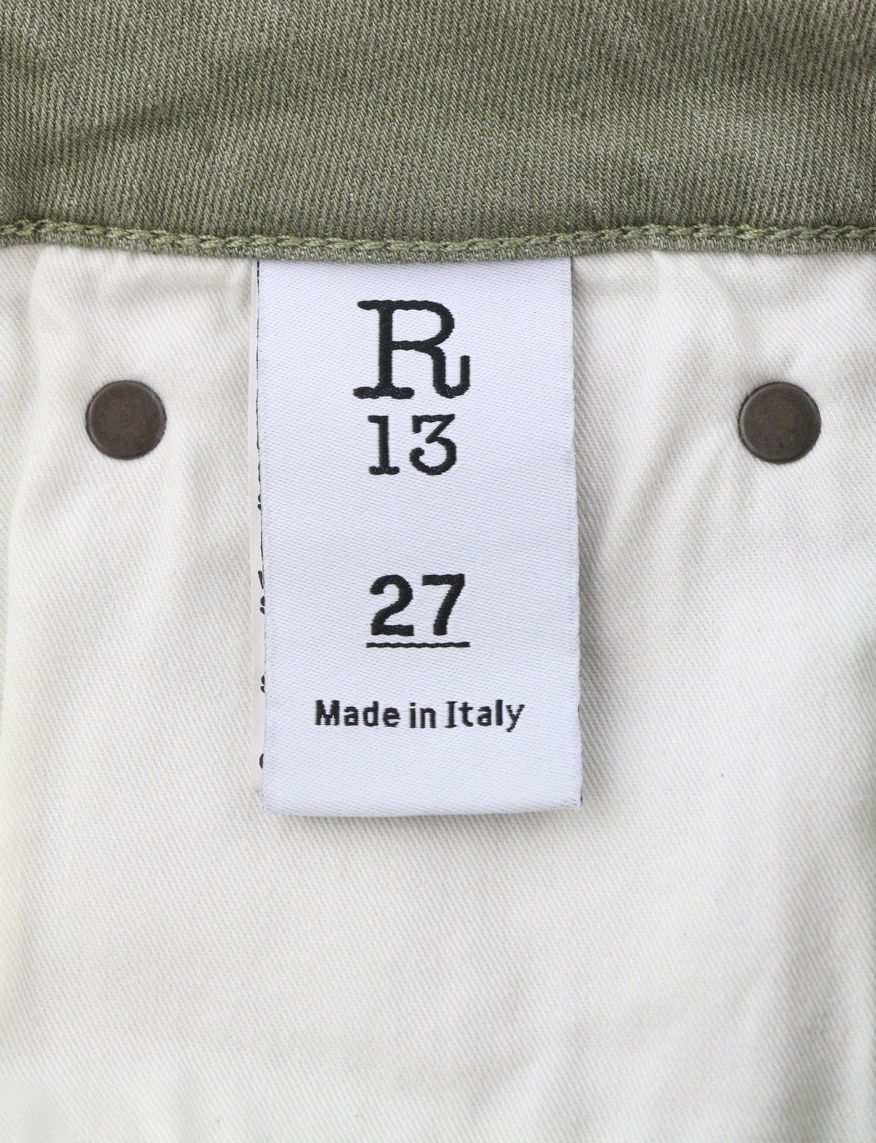 R13 Kick Fit Women Jeans 27 Olive Green Stretch Cropped Faded Denim