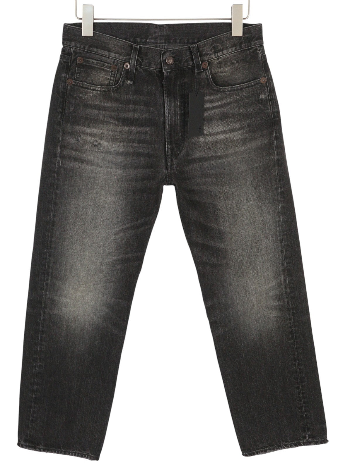 R13 Boyfriend Women Jeans 27 Wilson Black Washed Faded Cropped Relaxed Denim