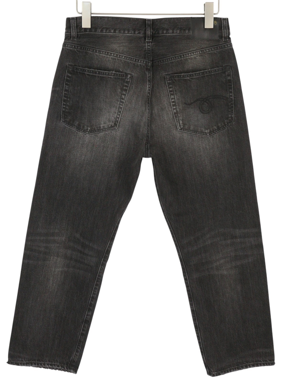 R13 Boyfriend Women Jeans 27 Wilson Black Washed Faded Cropped Relaxed Denim