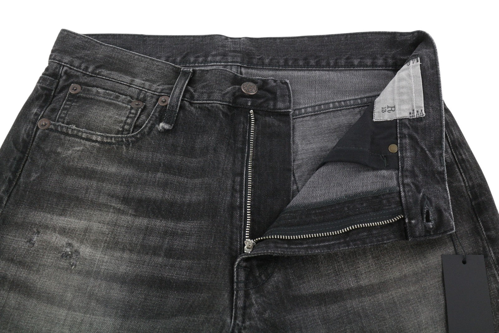 R13 Boyfriend Women Jeans 27 Wilson Black Washed Faded Cropped Relaxed Denim