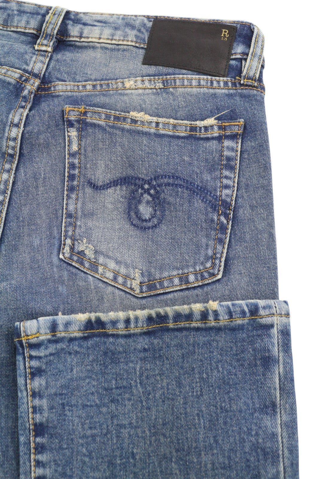 R13 Kick Fit Women Jeans 26 Kelly Stretch Washed Faded Ankle RRP699