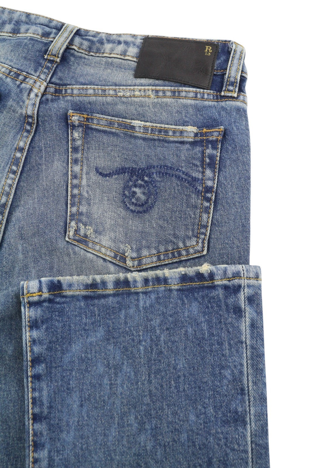 R13 Kick Fit Women Jeans 24 Kelly Stretch Washed Faded Cropped Ankle RRP699