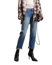 R13 Boy Straight W Rips Women Jeans 26 Jasper Stretch Faded Cropped Denim