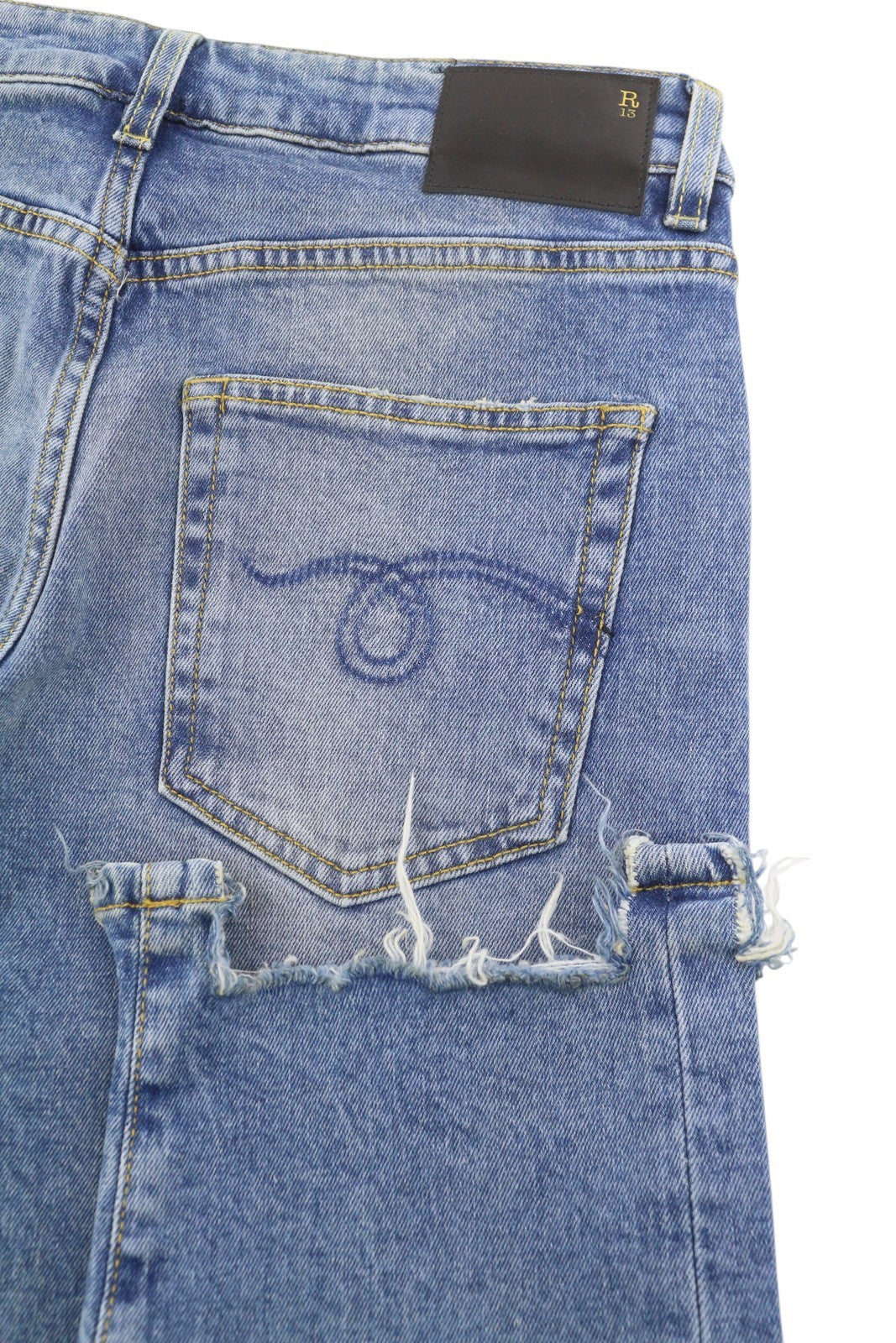 R13 Boy Straight W Rips Women Jeans 26 Jasper Stretch Faded Cropped Denim