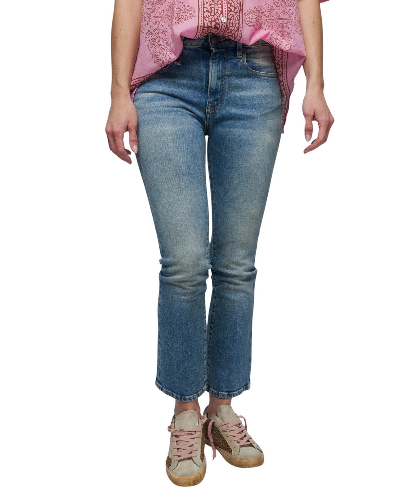 R13 Kick Fit Women Jeans 24 Jasper Stretch Washed Faded Cropped Ankle Denim