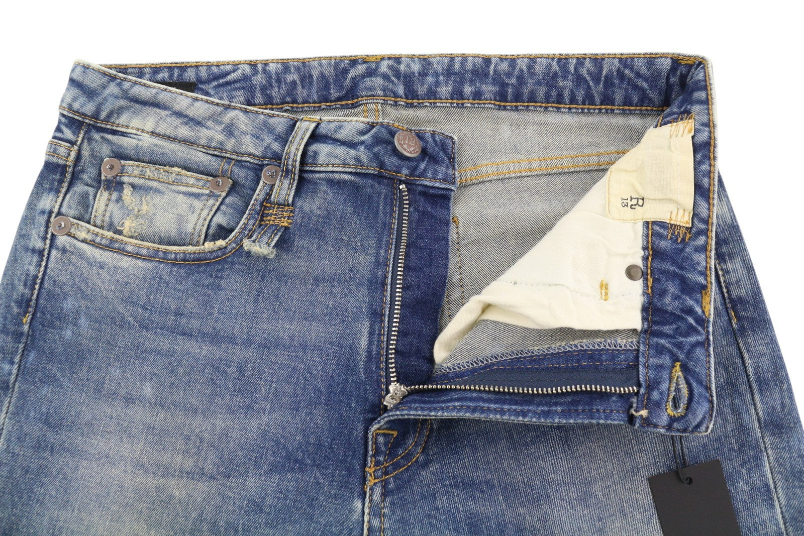 R13 Kick Fit Women Jeans 29 Kelly Stretch Whisker Fade Cropped RRP699