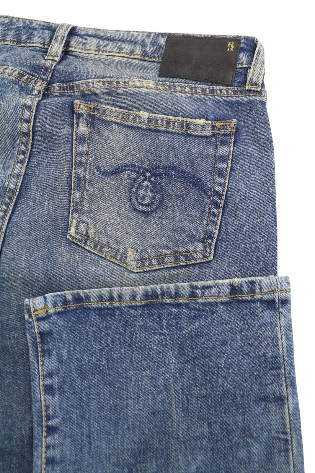 R13 Kick Fit Women Jeans 29 Kelly Stretch Whisker Fade Cropped RRP699