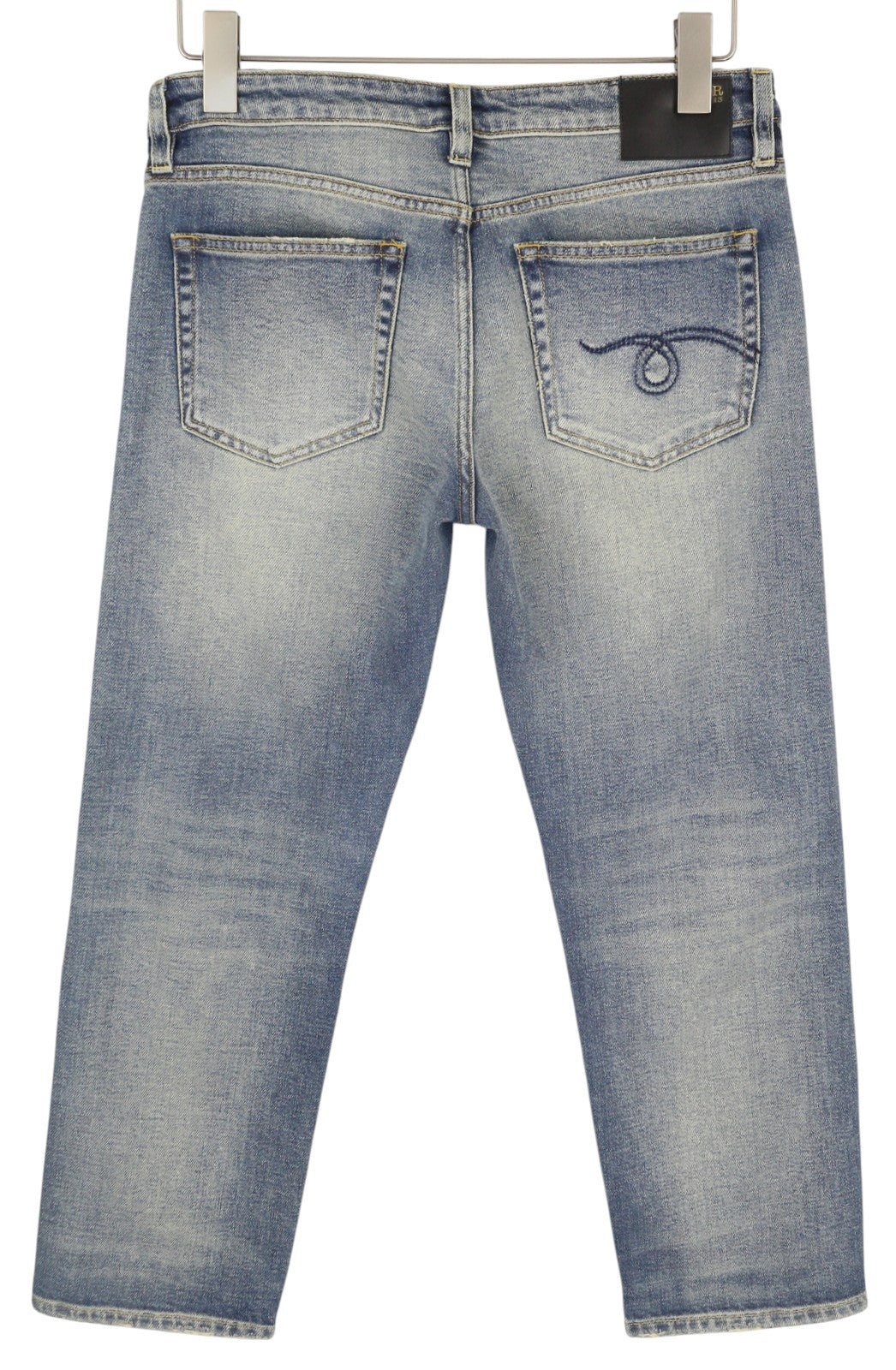 R13 Boy Straight Women Jeans 27 Blue Stretch Distressed Cropped Ankle Denim