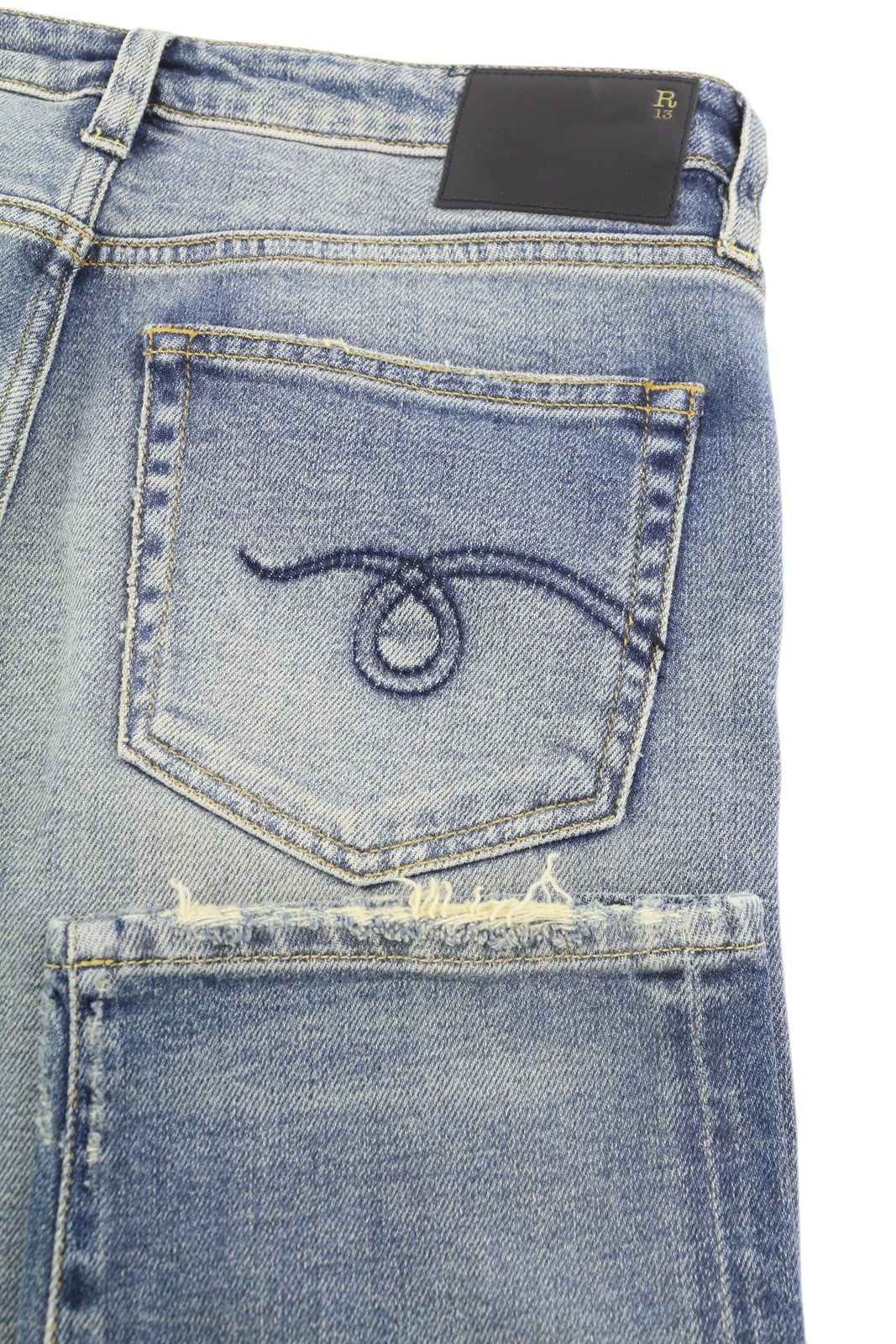 R13 Boy Straight Women Jeans 27 Blue Stretch Distressed Cropped Ankle Denim