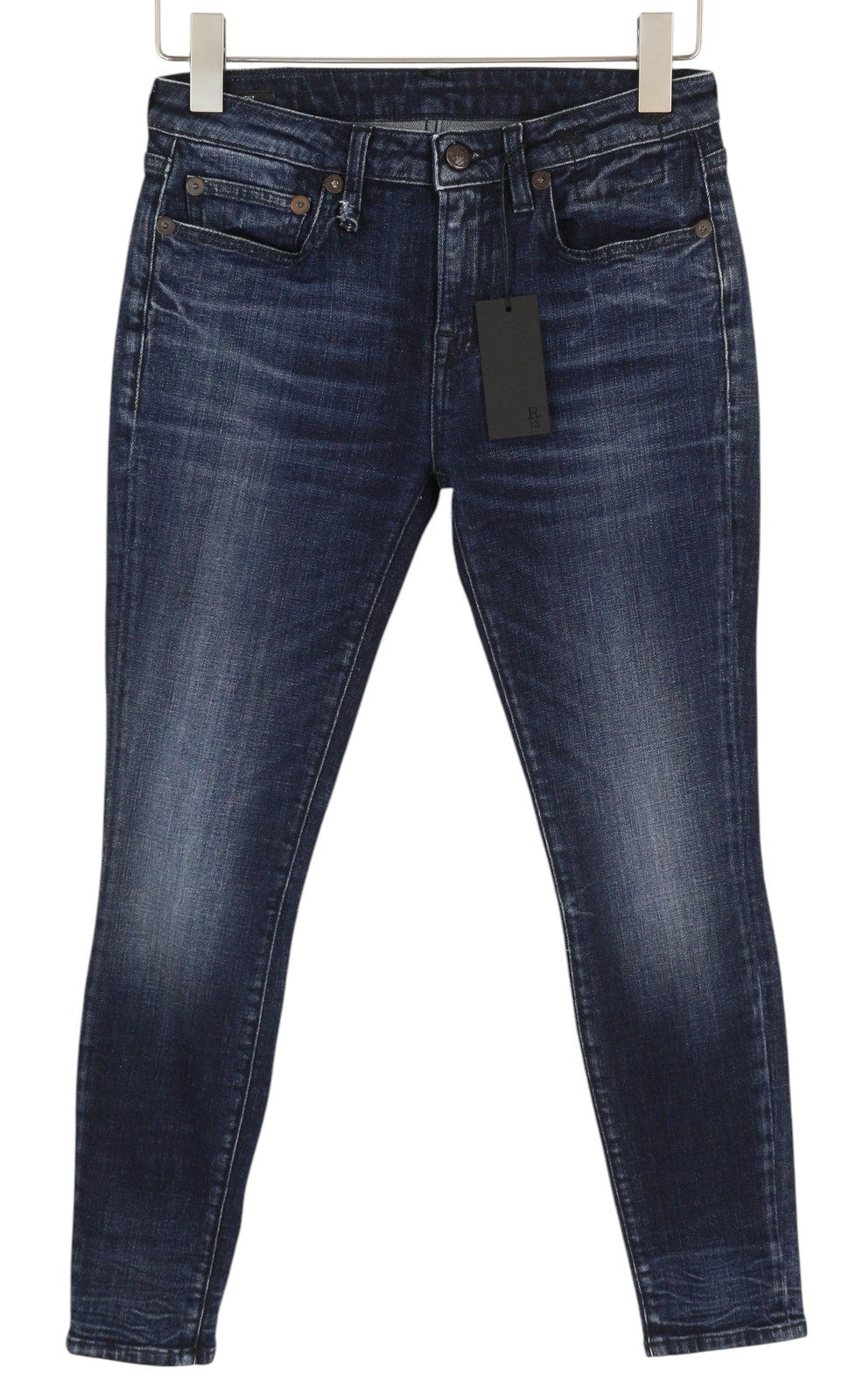 R13 Alison Skinny Women Jeans 27 Howell Indigo Cut Hem Black Washed Denim