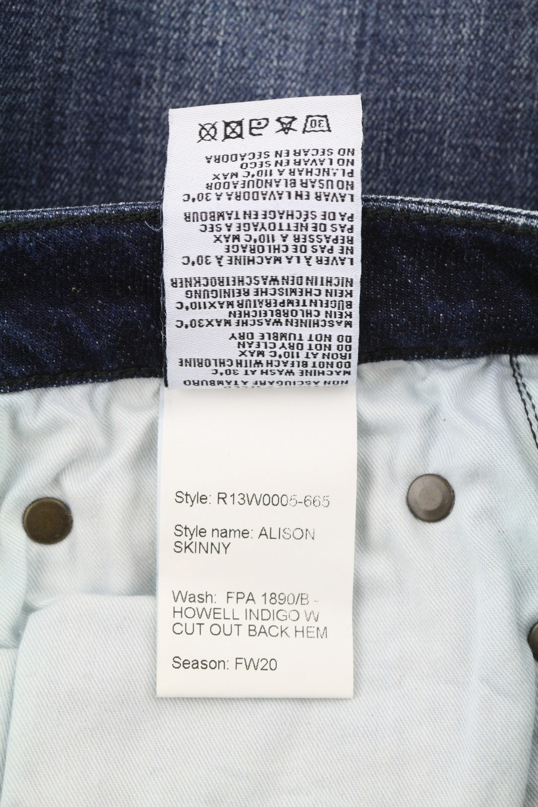 R13 Alison Skinny Women Jeans 27 Howell Indigo Cut Hem Black Washed Denim