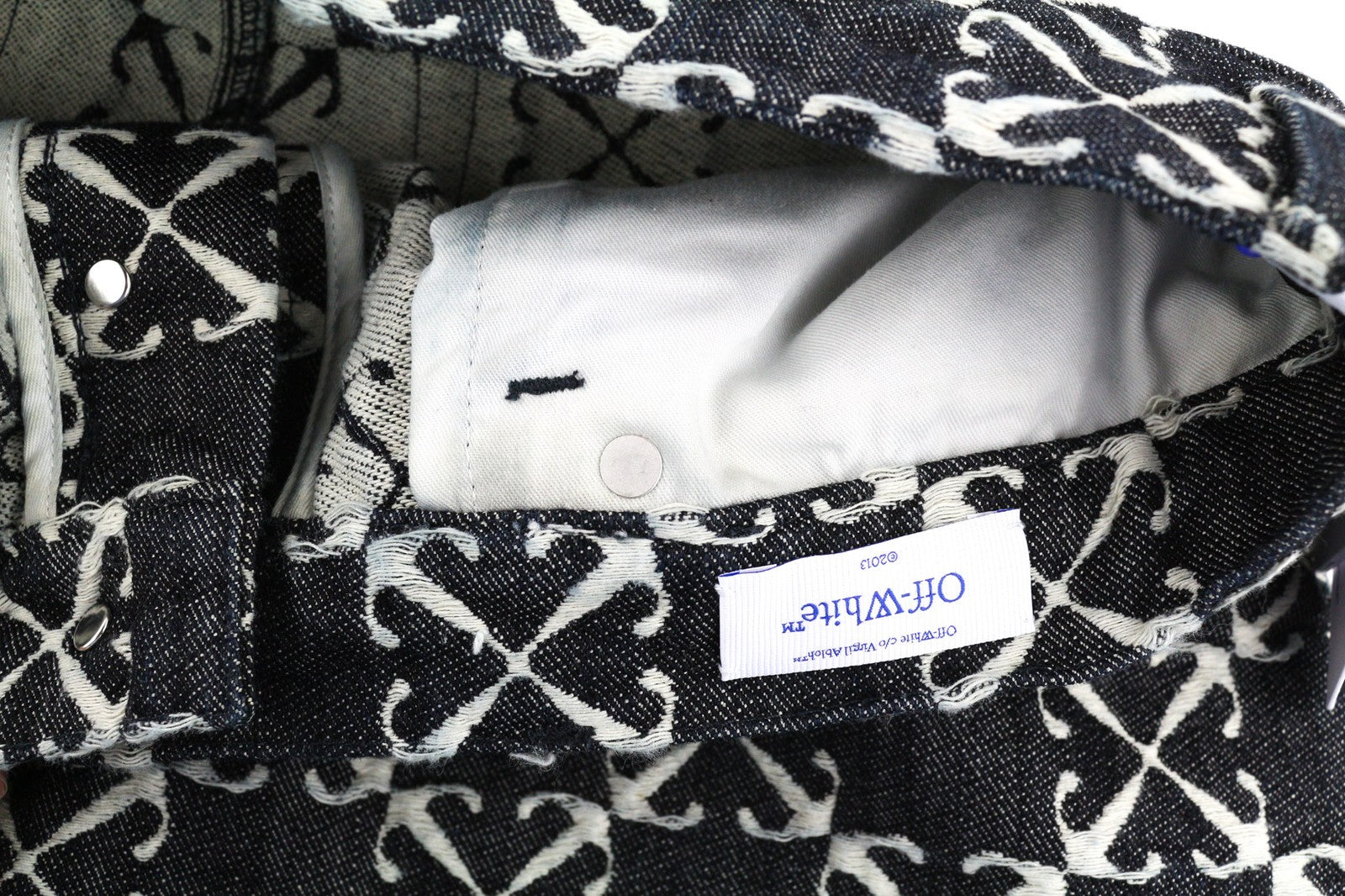 OFF-WHITE Men Jeans W33 Arrow Jacquard Straight Cotton Blue 5 Pocket