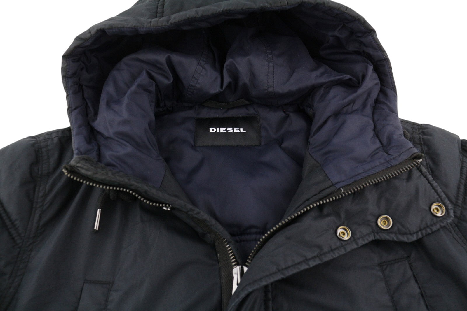 DIESEL Men Jacket S Dark Blue Hooded Full Zip Insulated Lined