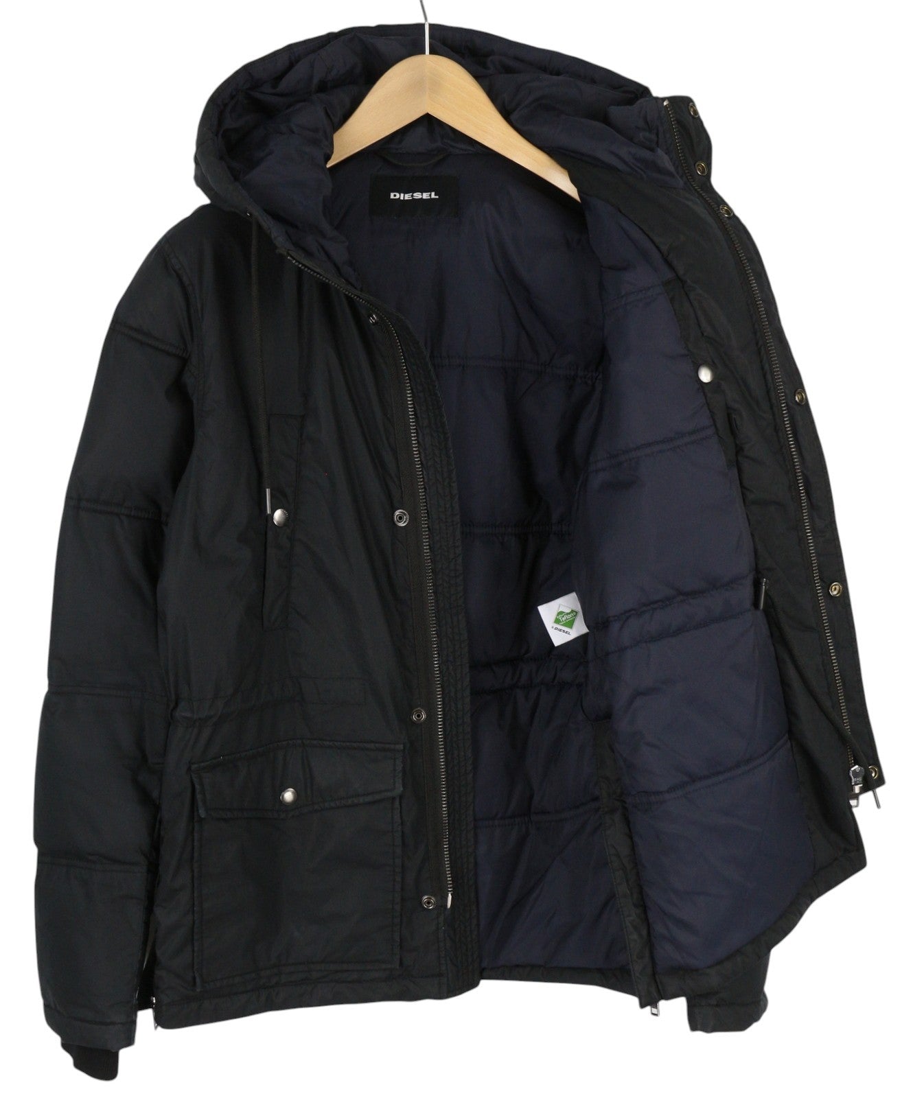 DIESEL Men Jacket M Black Hooded Full Zip Insulated Pocketed