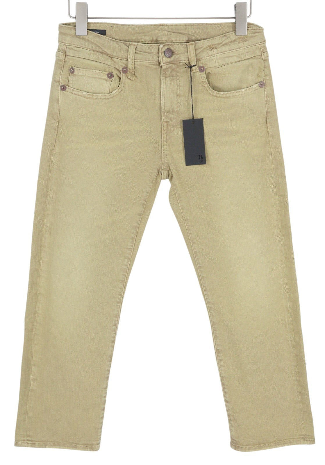R13 Boy Straight Women Jeans 29 Khaki Stretchy Faded Casual Ankle RRP699