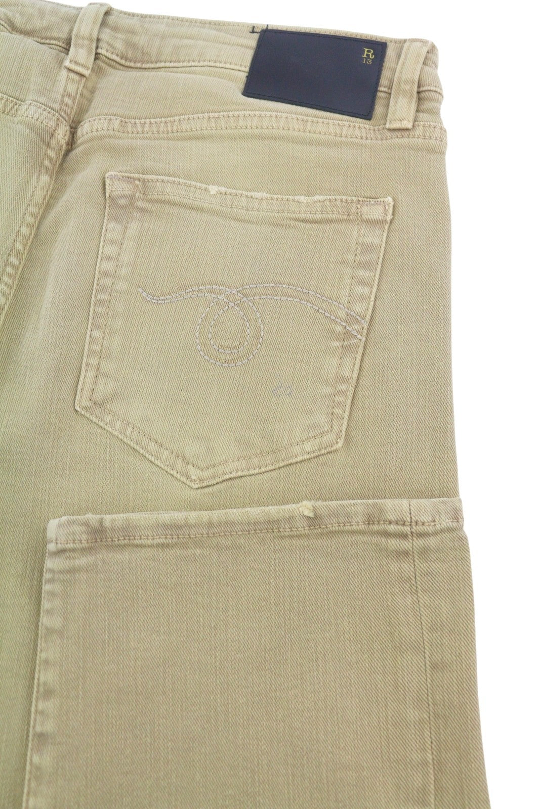R13 Boy Straight Women Jeans 29 Khaki Stretchy Faded Casual Ankle RRP699