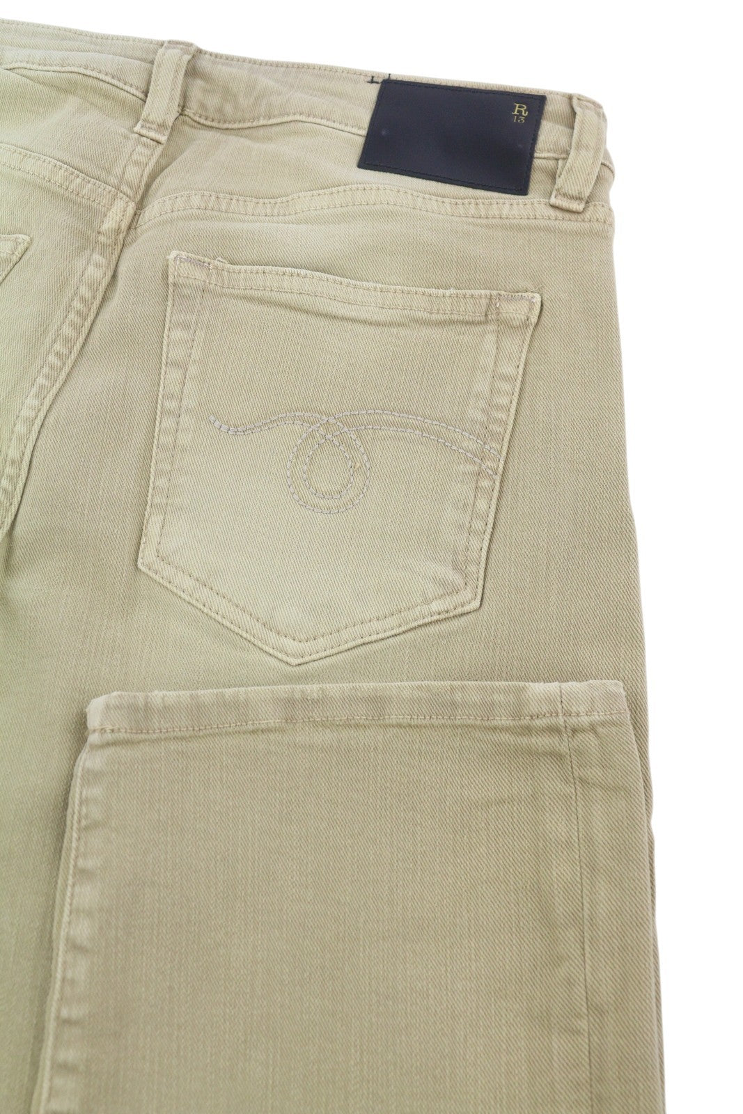 R13 Boy Straight Women Jeans 28 Khaki Stretch Washed Ankled Light Denim RRP699