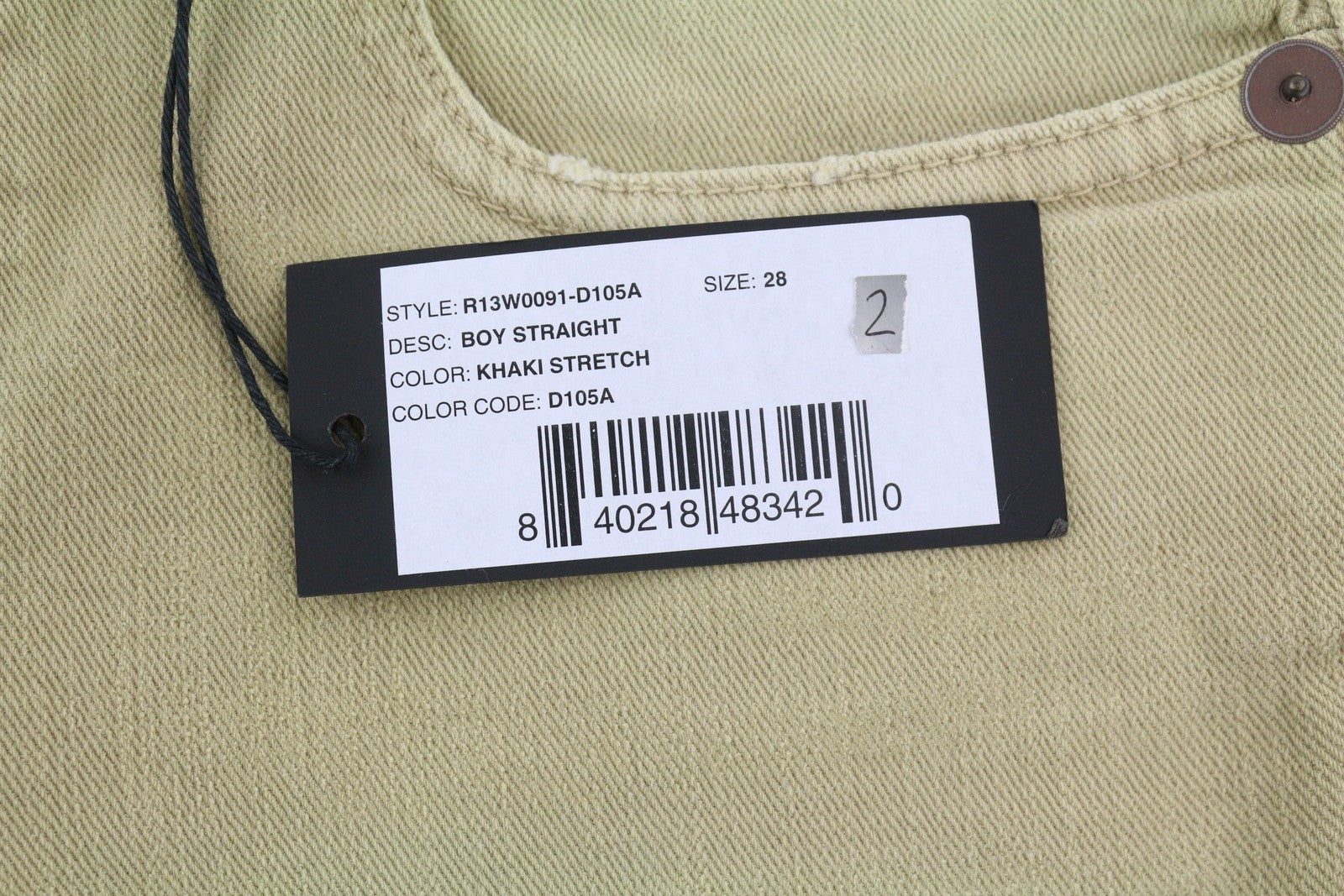 R13 Boy Straight Women Jeans 28 Khaki Stretch Washed Ankled Light Denim RRP699