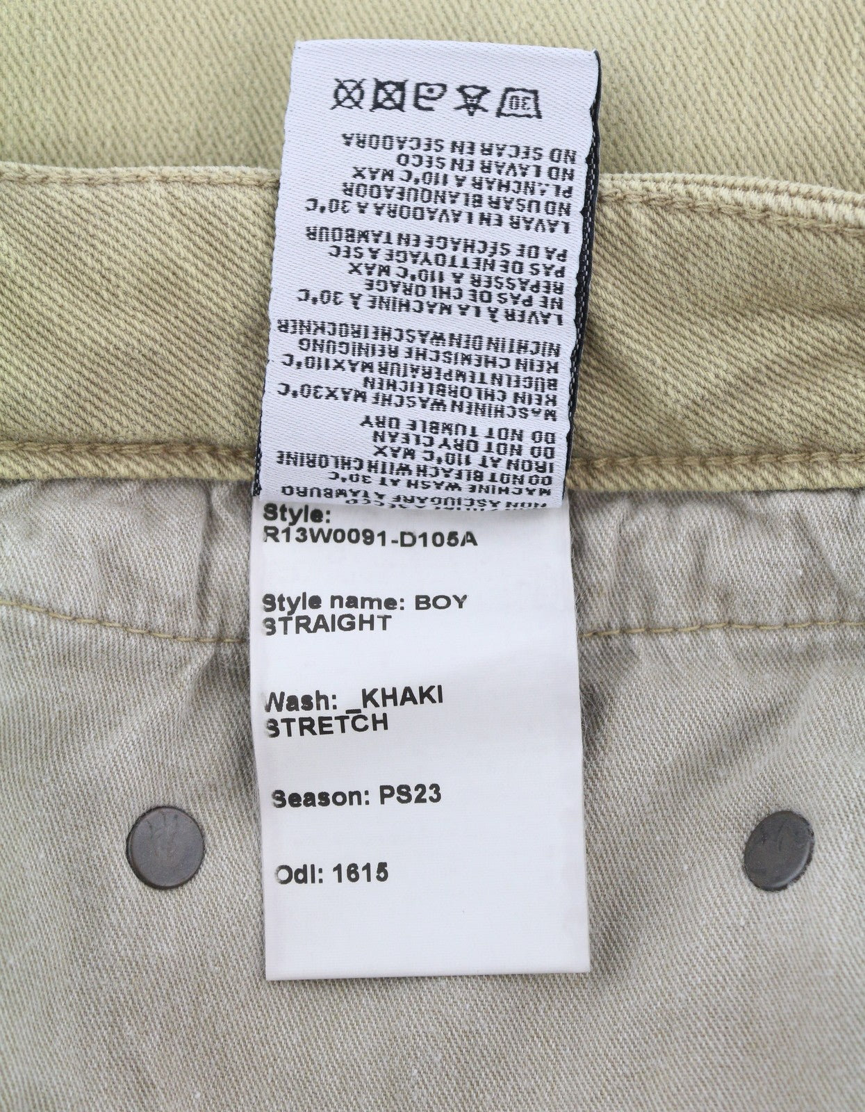 R13 Boy Straight Women Jeans 29 Khaki Stretchy Faded Cropped Casual RRP699