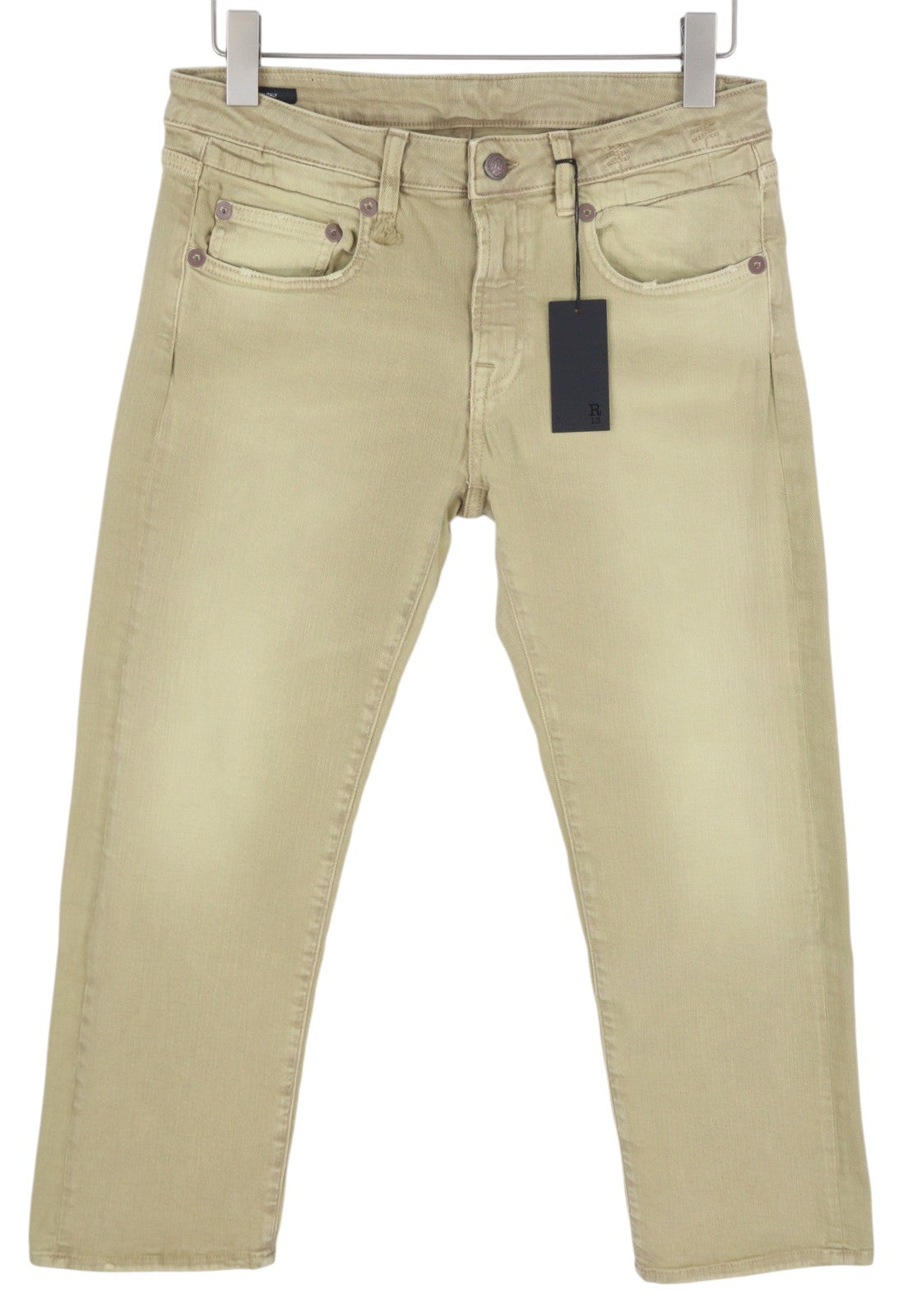 R13 Boy Straight Women Jeans 29 Khaki Stretch Cropped Ankle Denim RRP699