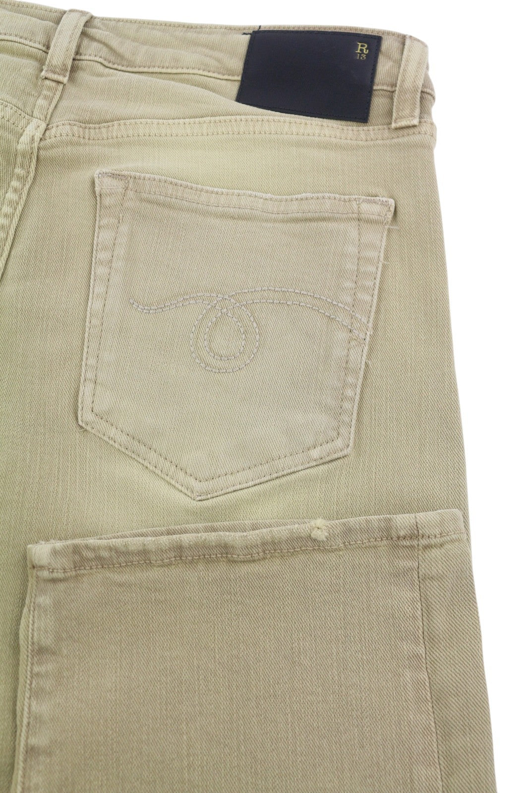 R13 Boy Straight Women Jeans 29 Khaki Stretch Cropped Ankle Denim RRP699