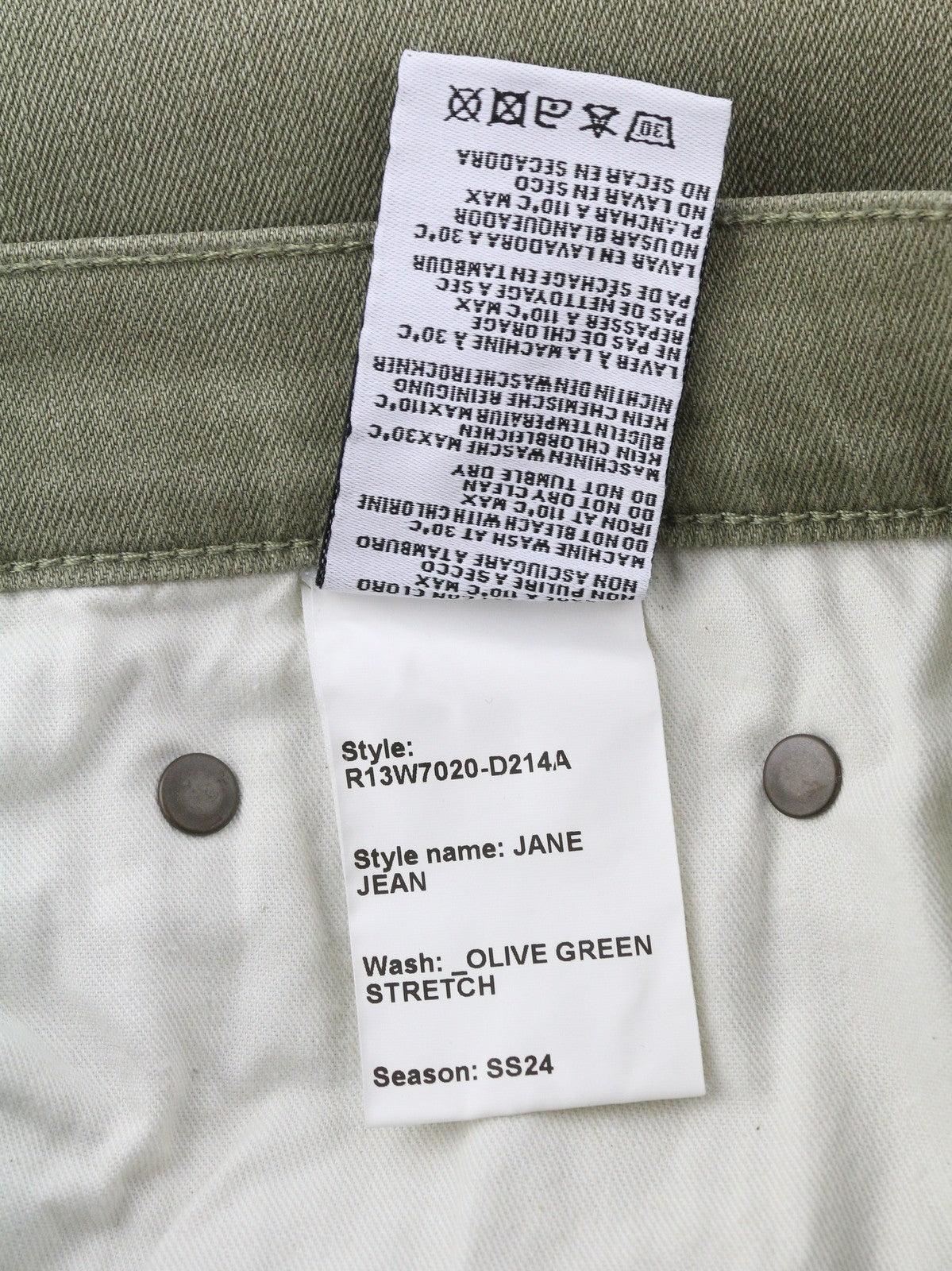 R13 Jane Women Jeans 28 Olive Green Stretch Loose Straight High Rise RRP699