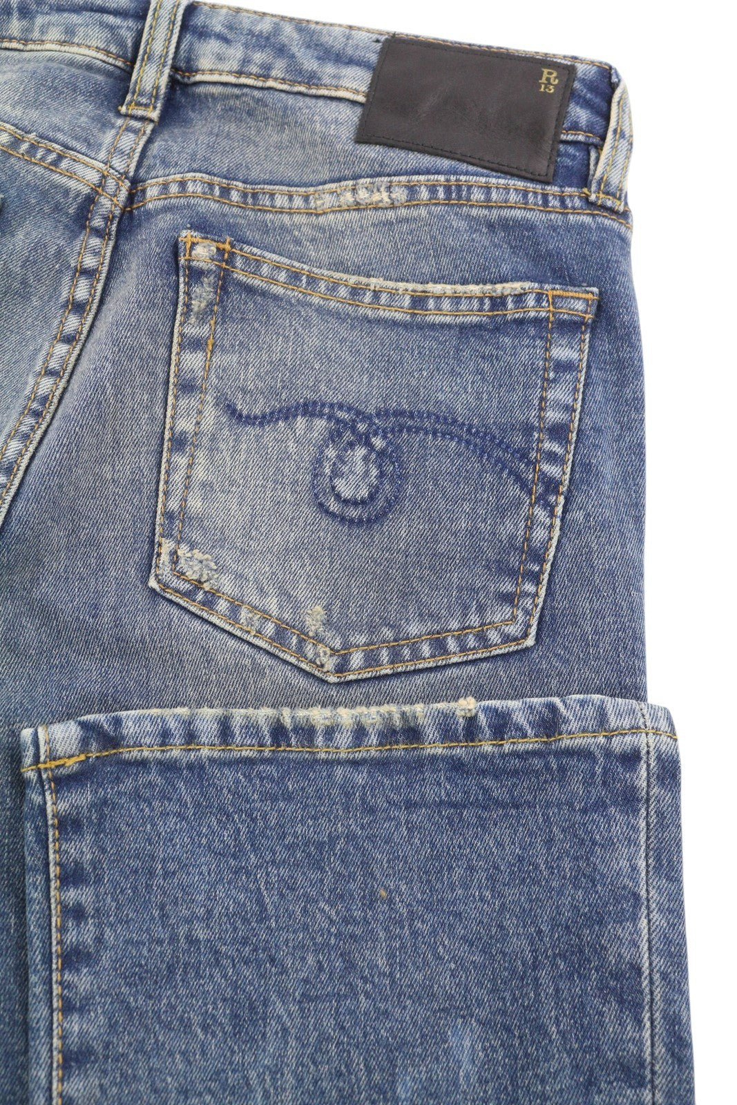 R13 Kick Fit Women Jeans 26 Kelly Stretch Washed Faded Cropped Ankle RRP699