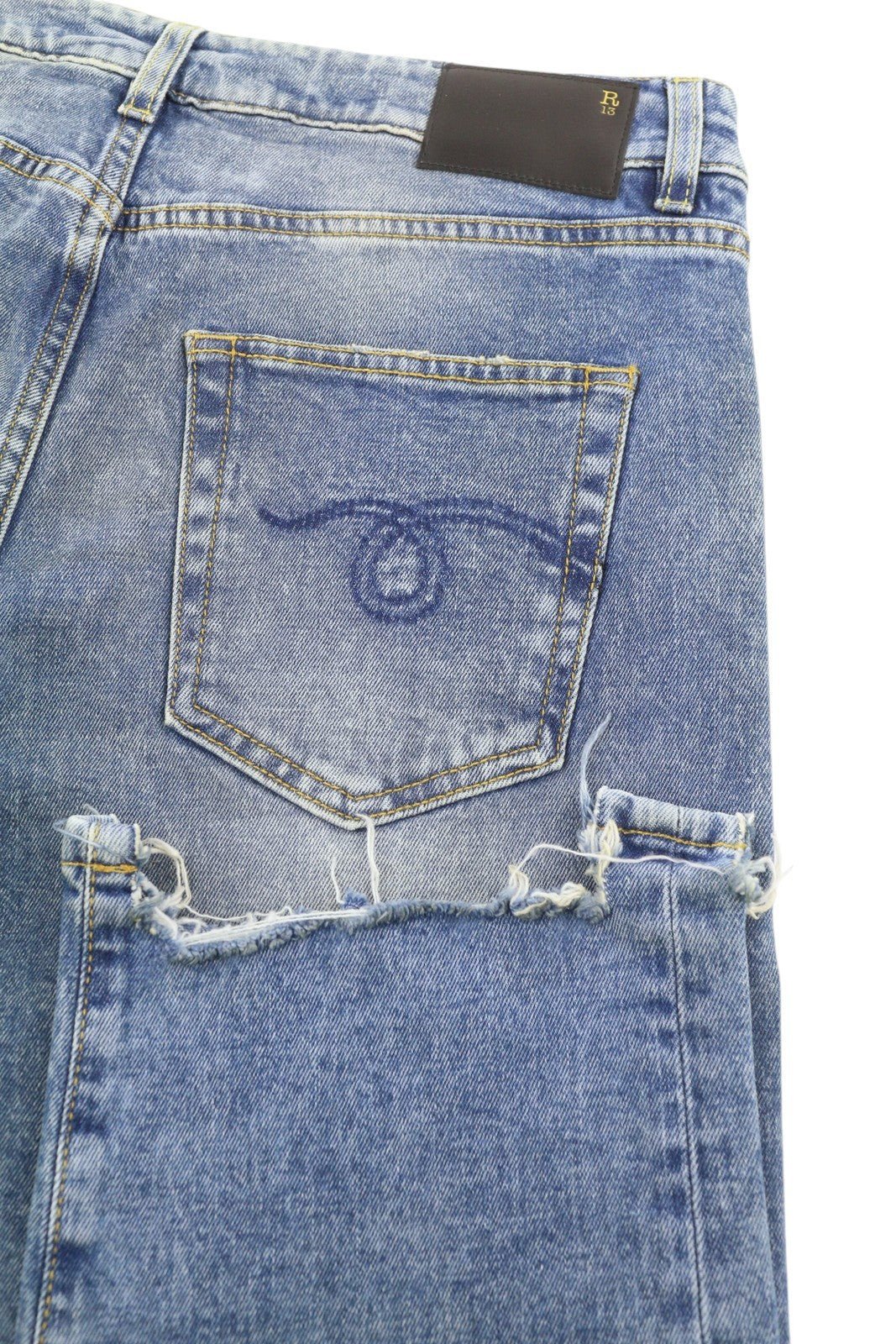 R13 Boy Straight W Rips Women Jeans 30 Jasper Stretch Faded Cropped Denim