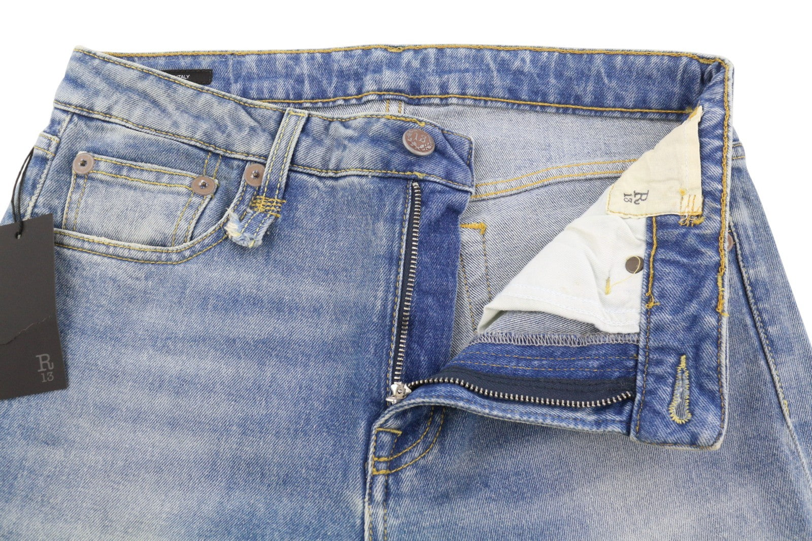 R13 Kick Fit Women Jeans 28 Jasper Stretch Washed Faded Cropped Ankle Denim