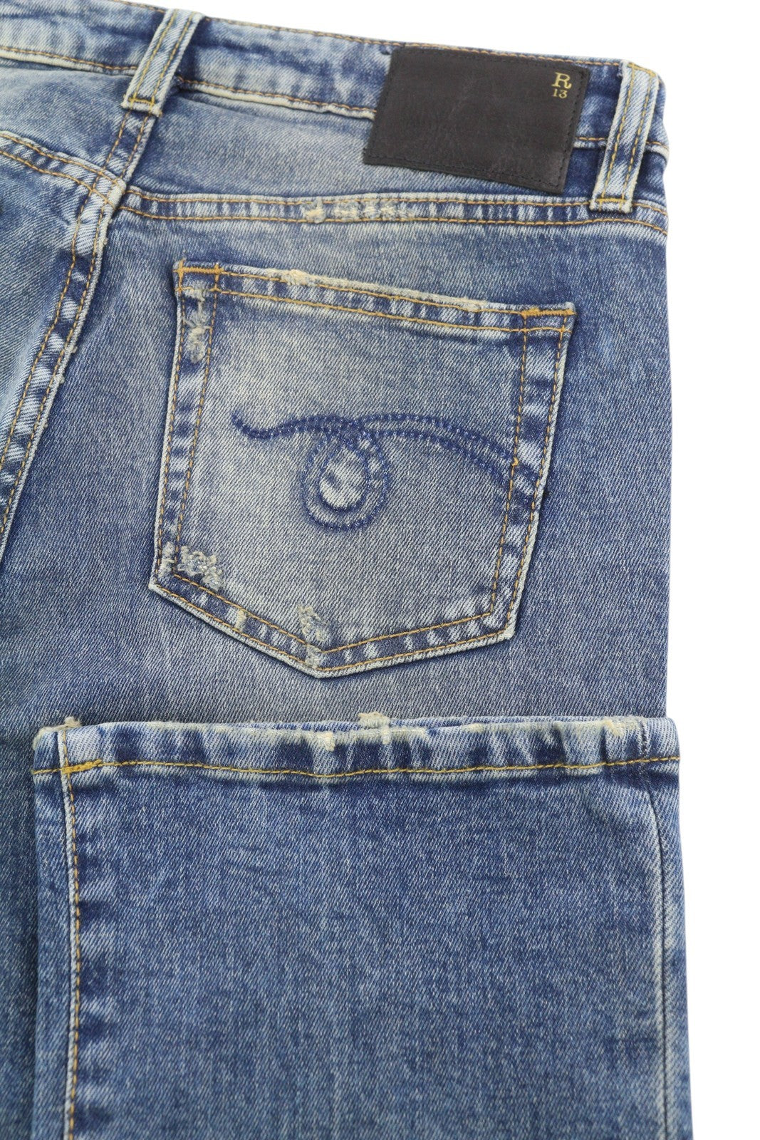 R13 Kick Fit Women Jeans 25 Kelly Stretch Washed Faded Cropped Ankle RRP699